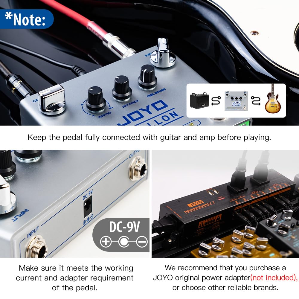 JOYO Compressor Effect Pedal with Precise Compression Knobs Adjusting Independent for Bass Electric Guitar- True Bypass (AVALLON